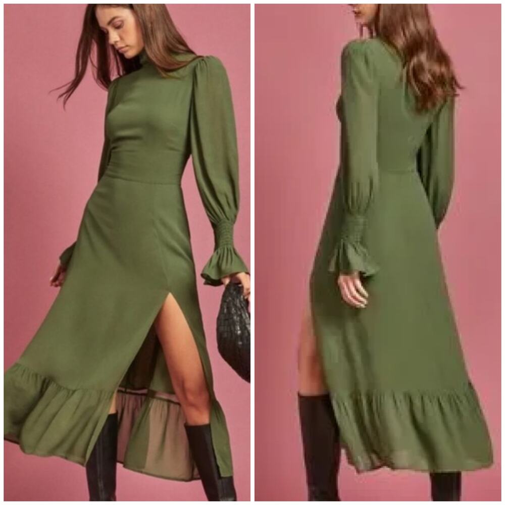 Reformation Galena Midi Dress Moss Green